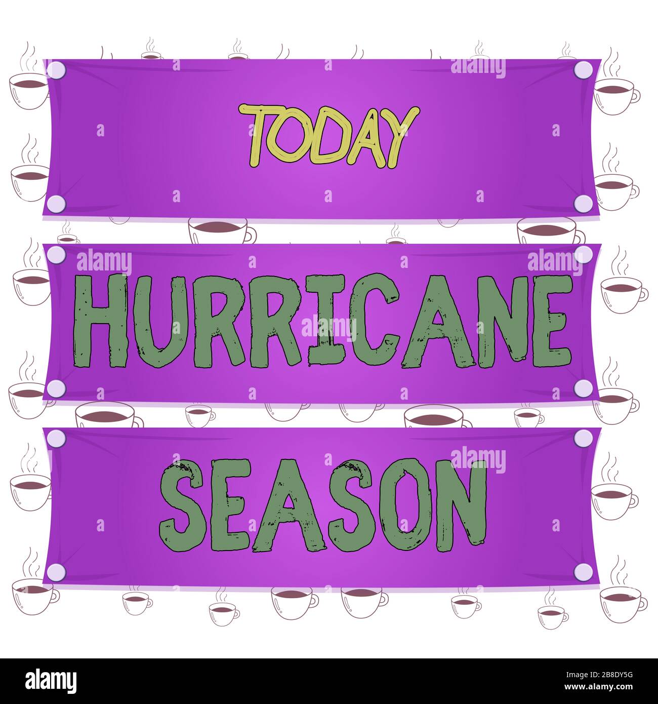 Hinweis zur Hurrikansaison. Geschäftskonzept für die Zeit, in der von den meisten tropischen Wirbelstürmen erwartet wird, dass sie einen mit Holzpaneel befestigten Nagel auf Kol entwickeln Stockfoto