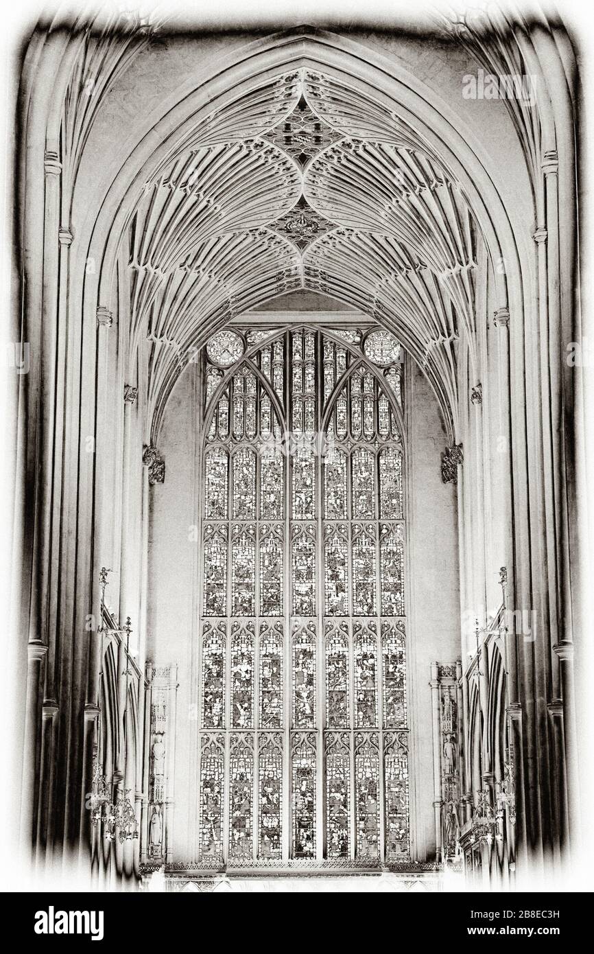 Glasfenster in Bath Abbey, Somerset, England, Großbritannien, Europa Stockfoto