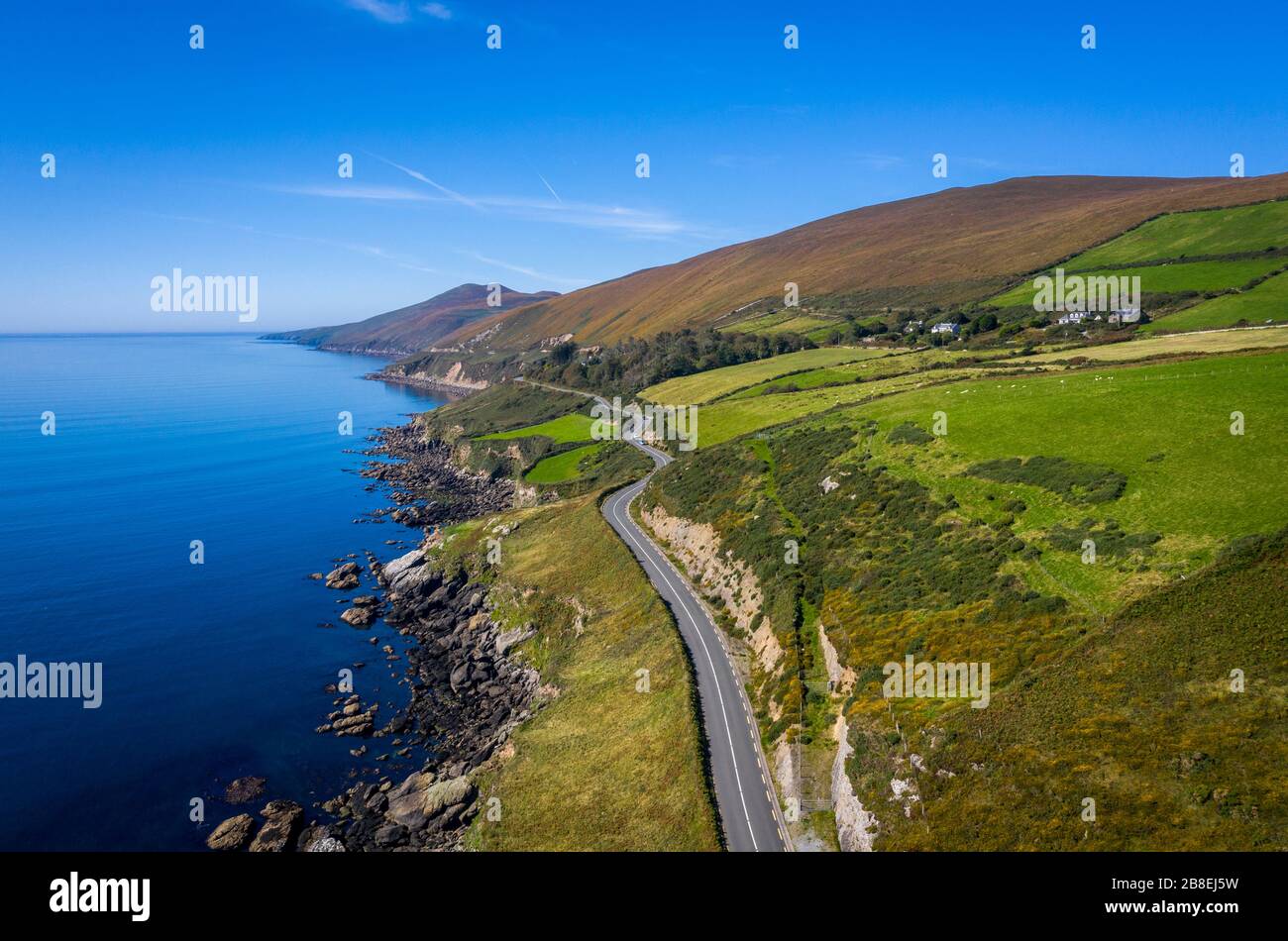 Die Straße R561 ist eine Regionalstraße in Irland. Sie liegt auf der Dingle-Halbinsel im County Kerry. Ein Teil der Straße befindet sich auf dem Wilden Atlantikweg. Stockfoto