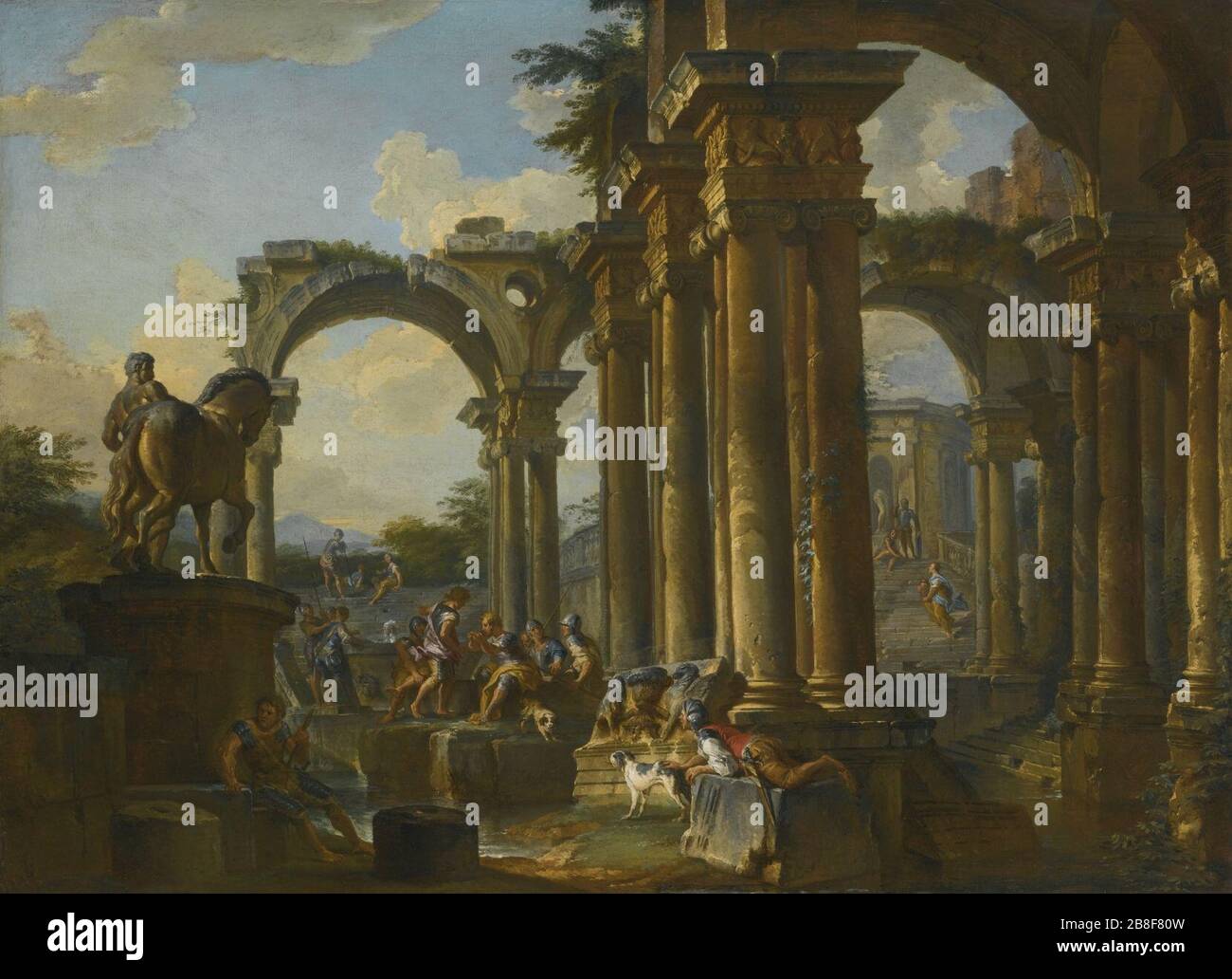 GIOVANNI PAOLO PANINI PIACENZA 1691 - 1765 ROM ARCHITEKTONISCHES CAPRICCIO MIT FIGUREN. Stockfoto