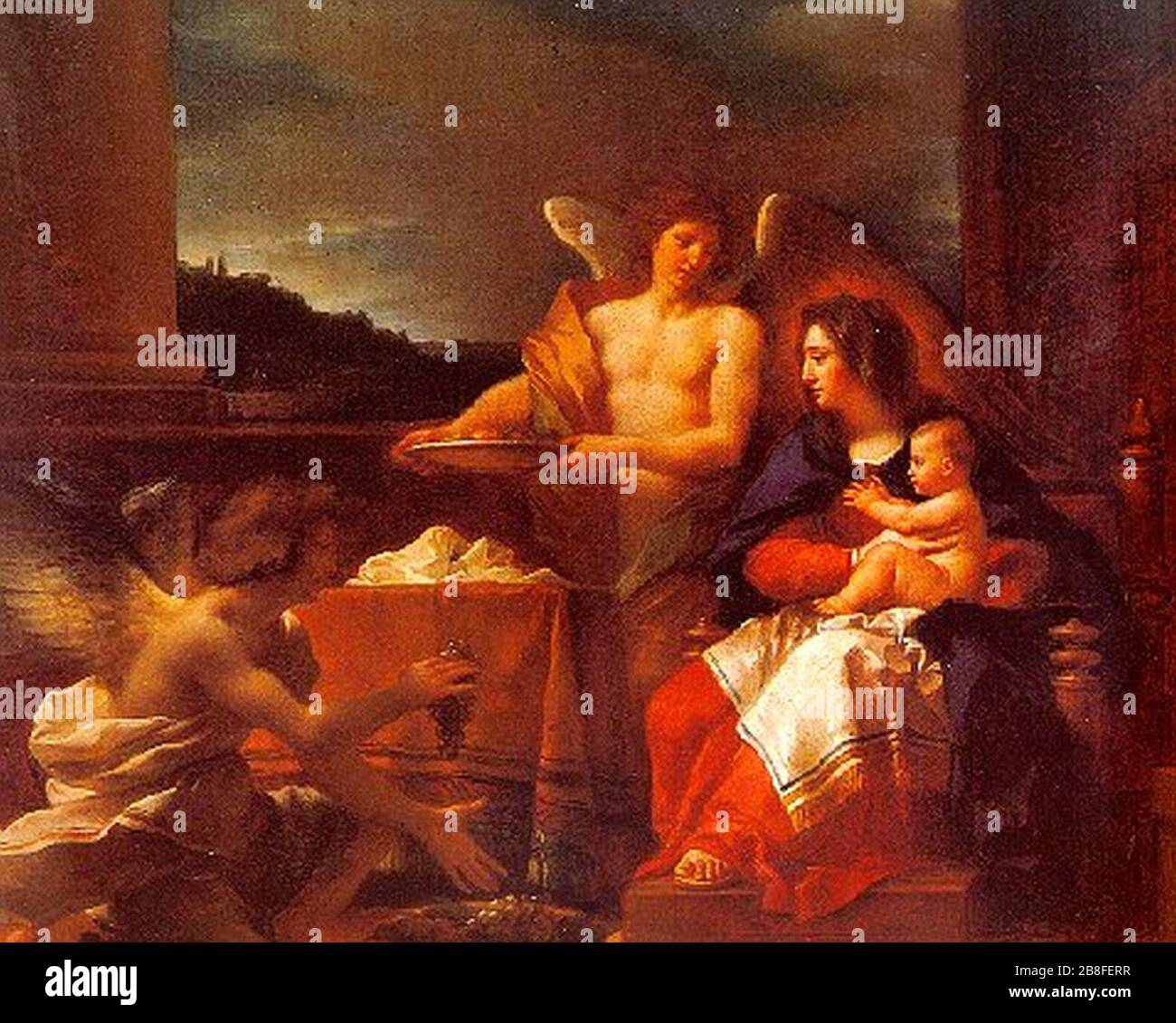 Giuseppe Cades, die Jungfrau Maria und der SäuglingsJesus, dienten den Engeln c, um das Jahr um das Jahr um das Jahr um das Jahr um das Jahr um Stockfoto