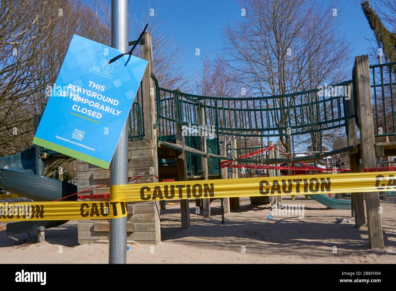 Vancouver, Kanada, 21. März 2020 - Vancouver hat beschlossen, alle seine Spielplätze für Kinder in Stadtparks wegen Bedenken bezüglich der sich entwickelnden COVD-19-Pandemie zu schließen. Stockfoto