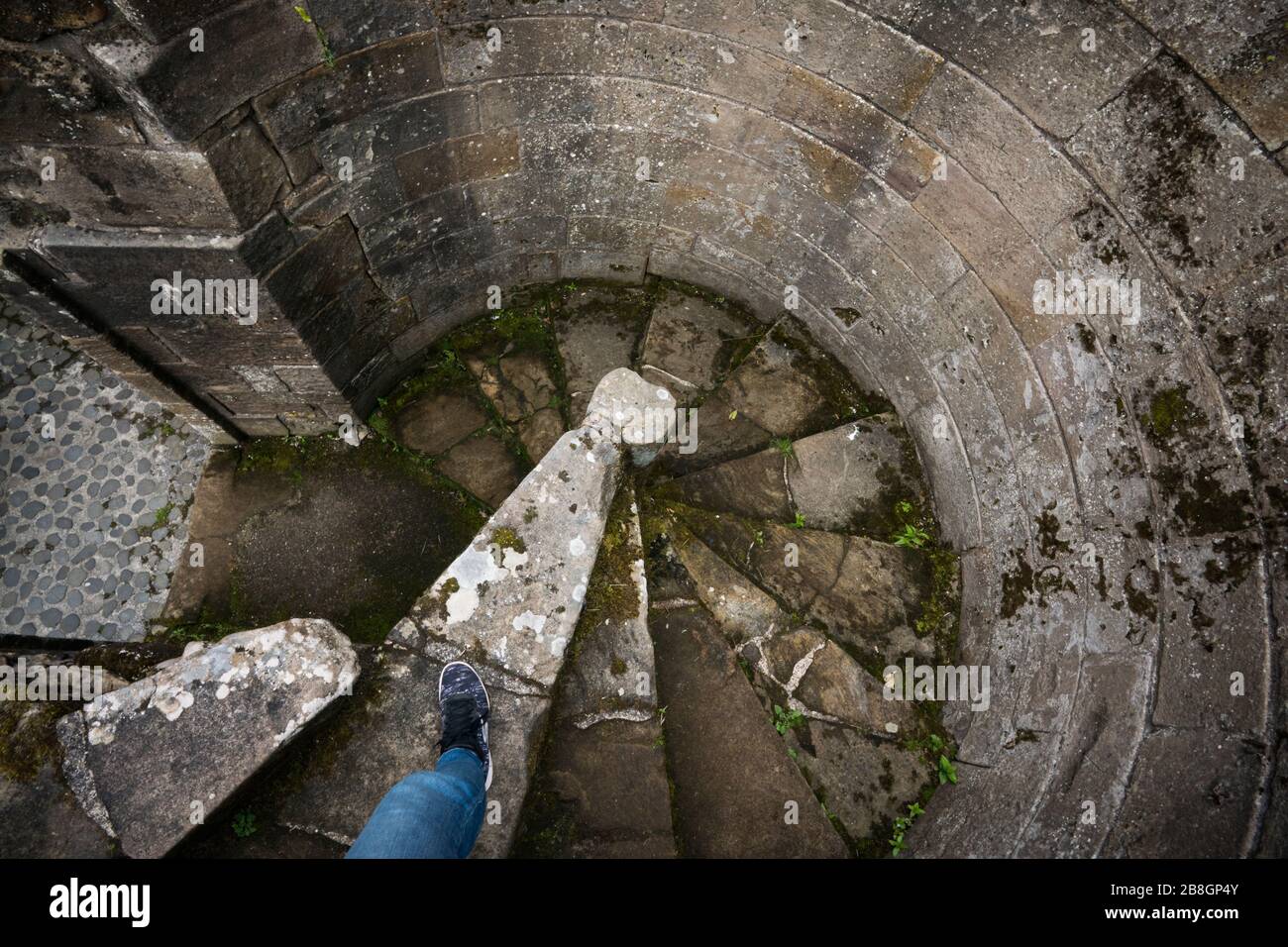 Geschwungene Treppenhausruine von Königspalast und Kloster in der antiken Hauptstadt Dunfermline; Königreich Fife; Fife; Schottland; Großbritannien; Europa Stockfoto