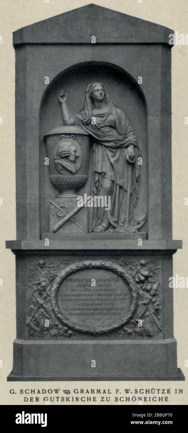 Friedrich Schadow - Grabmal F. W. Schütze in der Gutskirche zu Schöneiche. Stockfoto