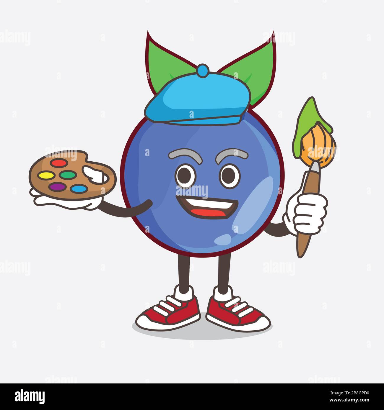 Eine Illustration des Maler-Stils des Maskottchen-Maskottchens Blueberry Fruit mit Kunstbürste Stockfoto