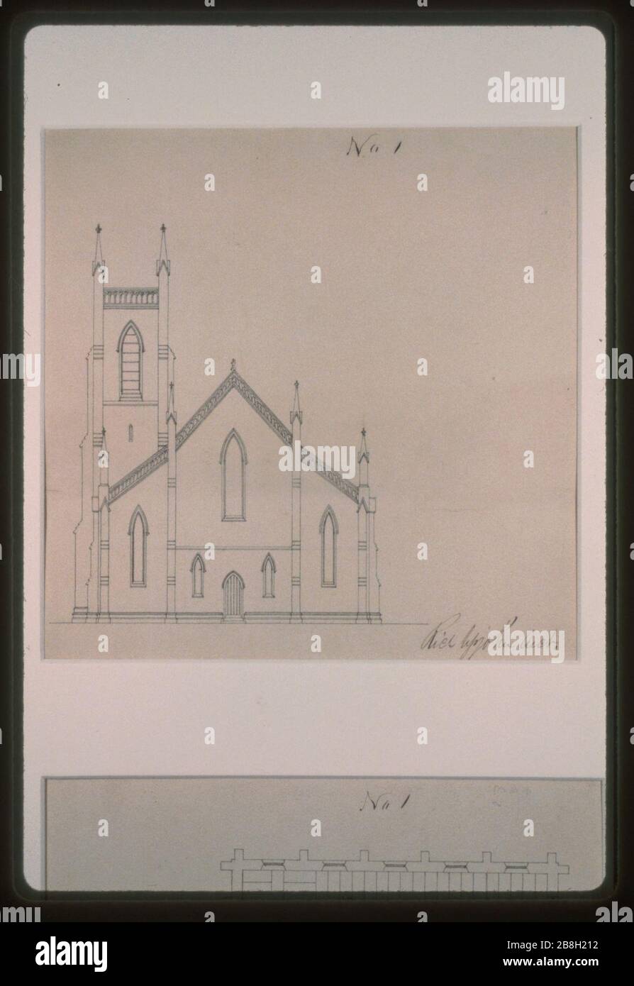 Grace Church (Brooklyn, New York). Hintere Höhe. Plan) - Rich Upjohn, arct Stockfoto