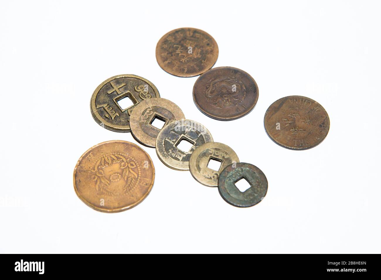 Chinesische alte Kupfermünzen, China Stockfoto