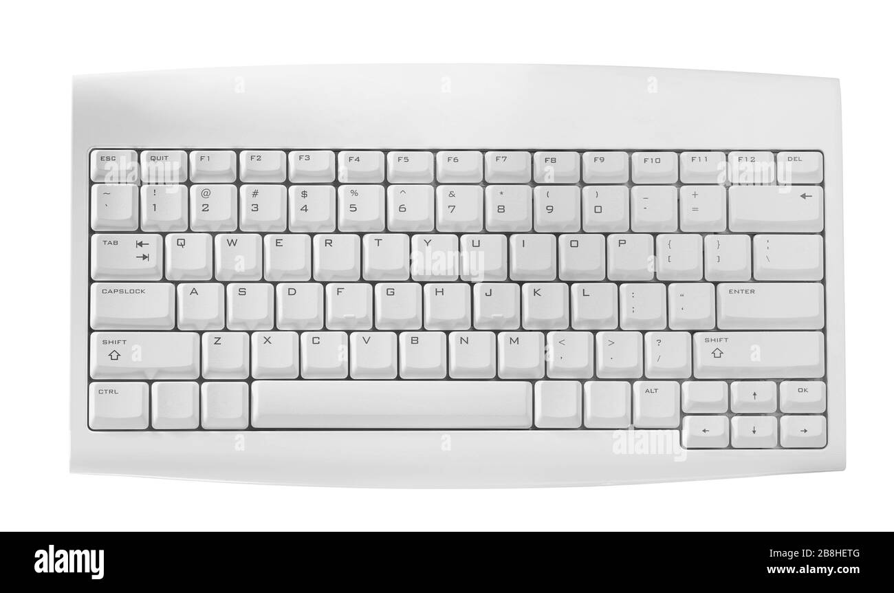 Weiße Tastatur isoliert mit Beschneidungspfad über weißem Hintergrund Stockfoto