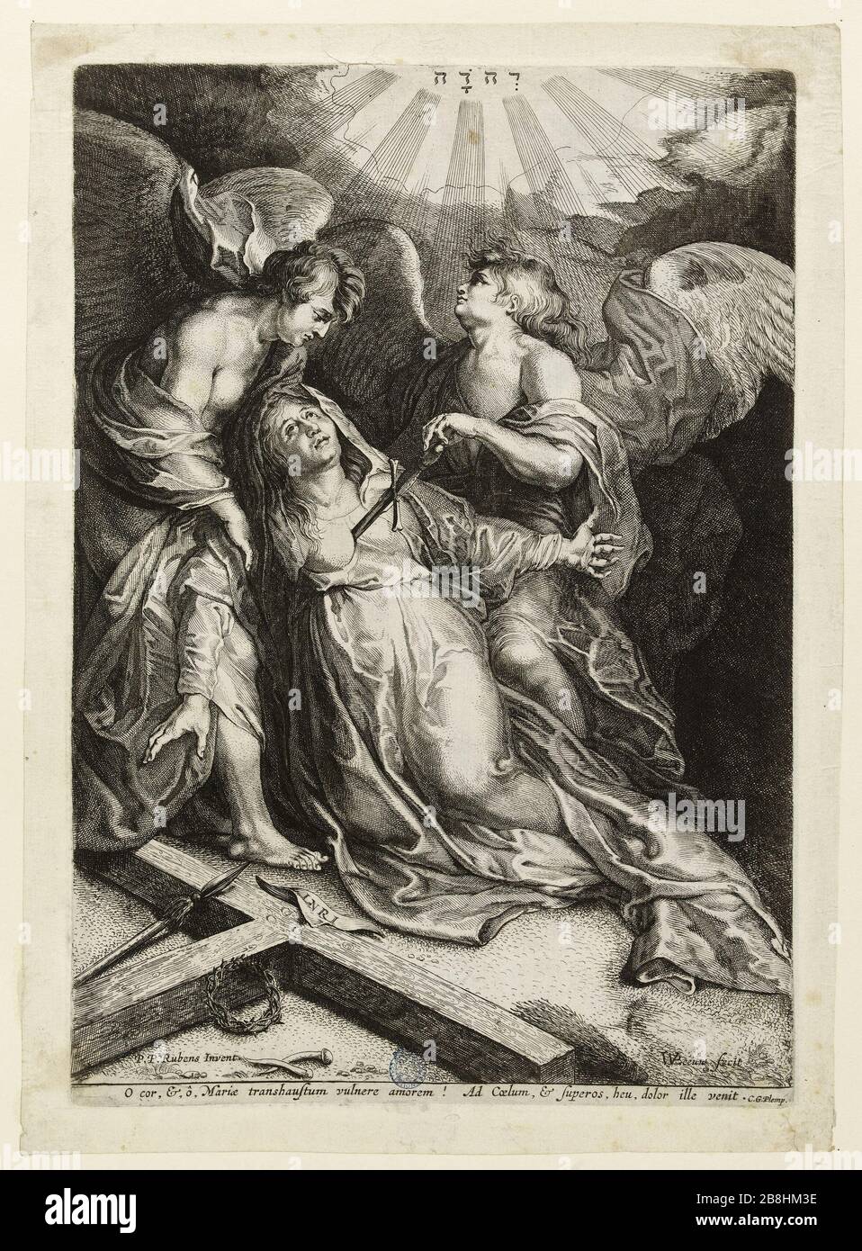 The Virgin in Ecstasy (Dutuit 64) Pierre-Paul Rubens. Van der Leeuw, Willem. La Vierge en Extase (Dutuit 64). Burin, XVIIème siècle. Musée des Beaux-Arts de la Ville de Paris, Petit Palais. Stockfoto