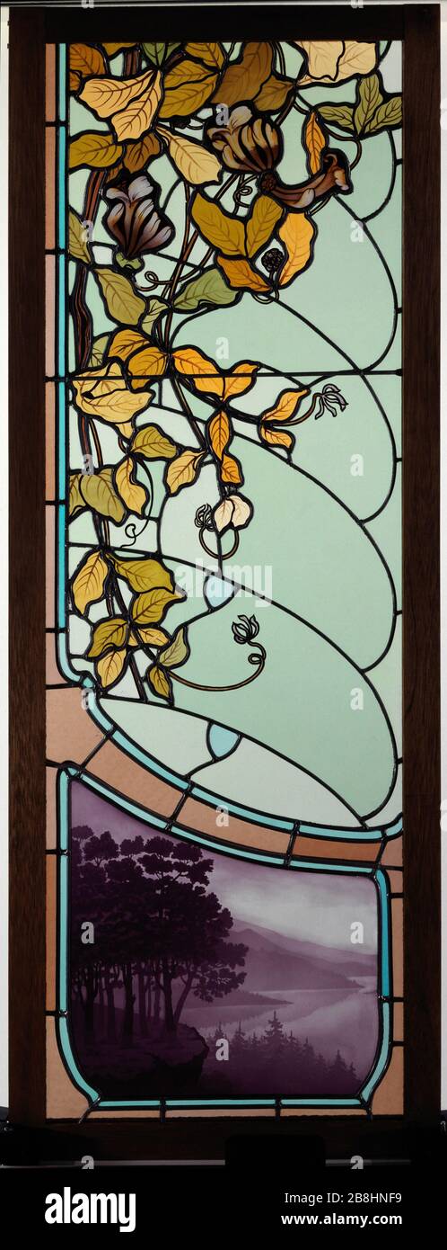 Glasmalerei Jacques Gruber (1870-1933). Vitrail. Verre gravé à l'acide et décoré d'émaux. 1er quart du 20e siècle. Musée des Beaux-Arts de la Ville de Paris, Petit Palais. Stockfoto