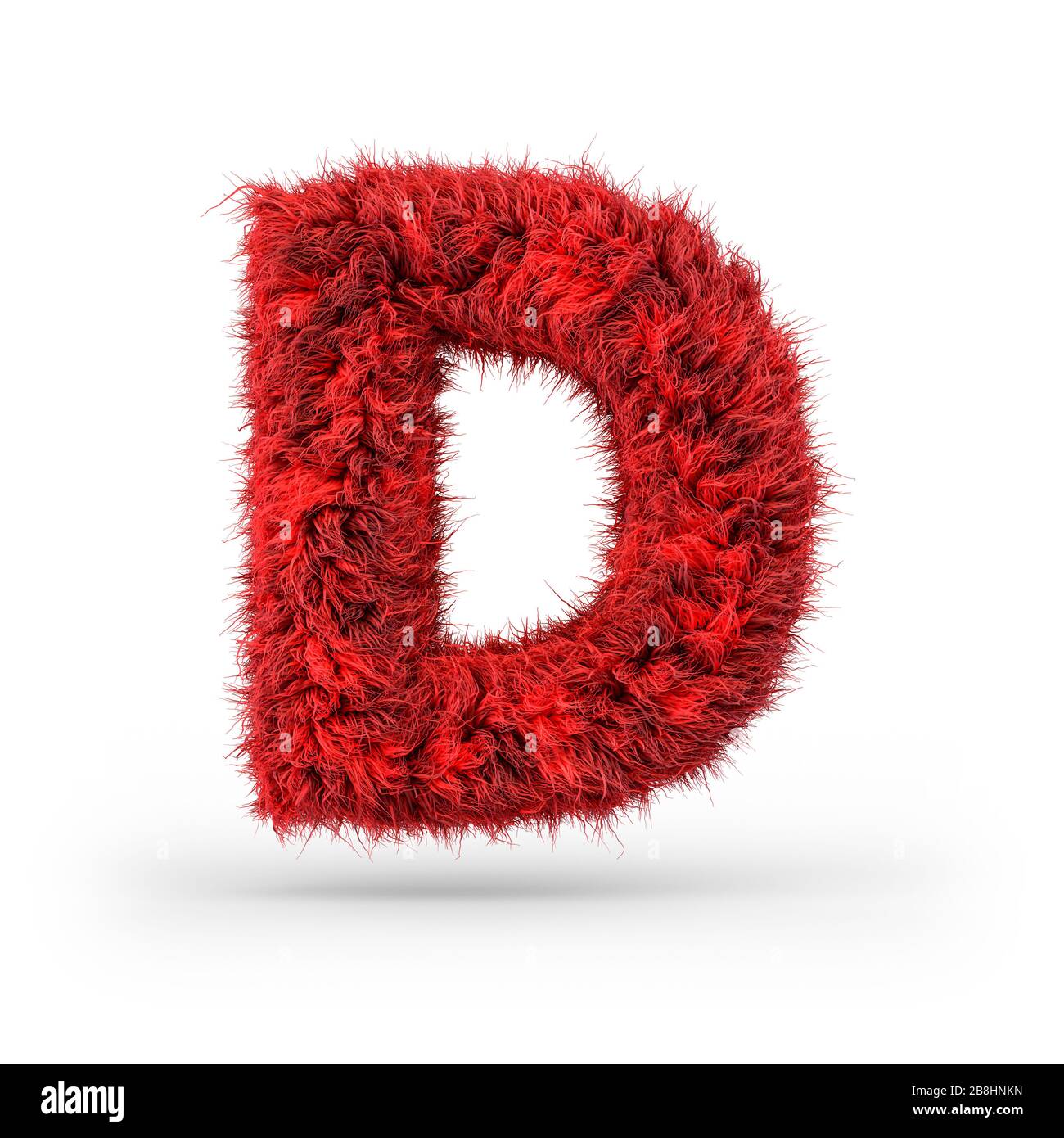 Großbuchstabe D. Großbuchstabe. Rote flauschige und furchige Schrift. 3D-Rendering Stockfoto