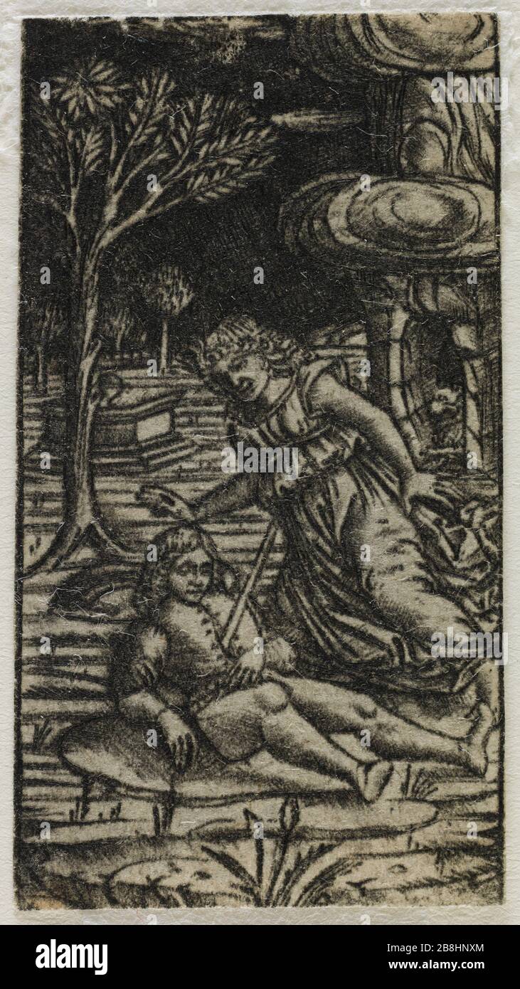 Pyrame et Thisbé (Dutuit 367) Peregrino da Cesena. Pyrame et Thisbé. Nielle Imprimé. XVème-XVIème siècle. Musée des Beaux-Arts de la Ville de Paris, Petit Palais. Stockfoto