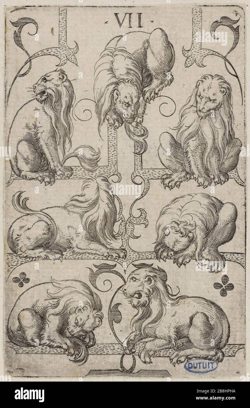 Sept de carreau (Bartsch 306) Virgil Solis (1514-1562). 'Ept de carreau (Bartsch 306)'. Burin. 1545. Musée des Beaux-Arts de la Ville de Paris, Petit Palais. Stockfoto