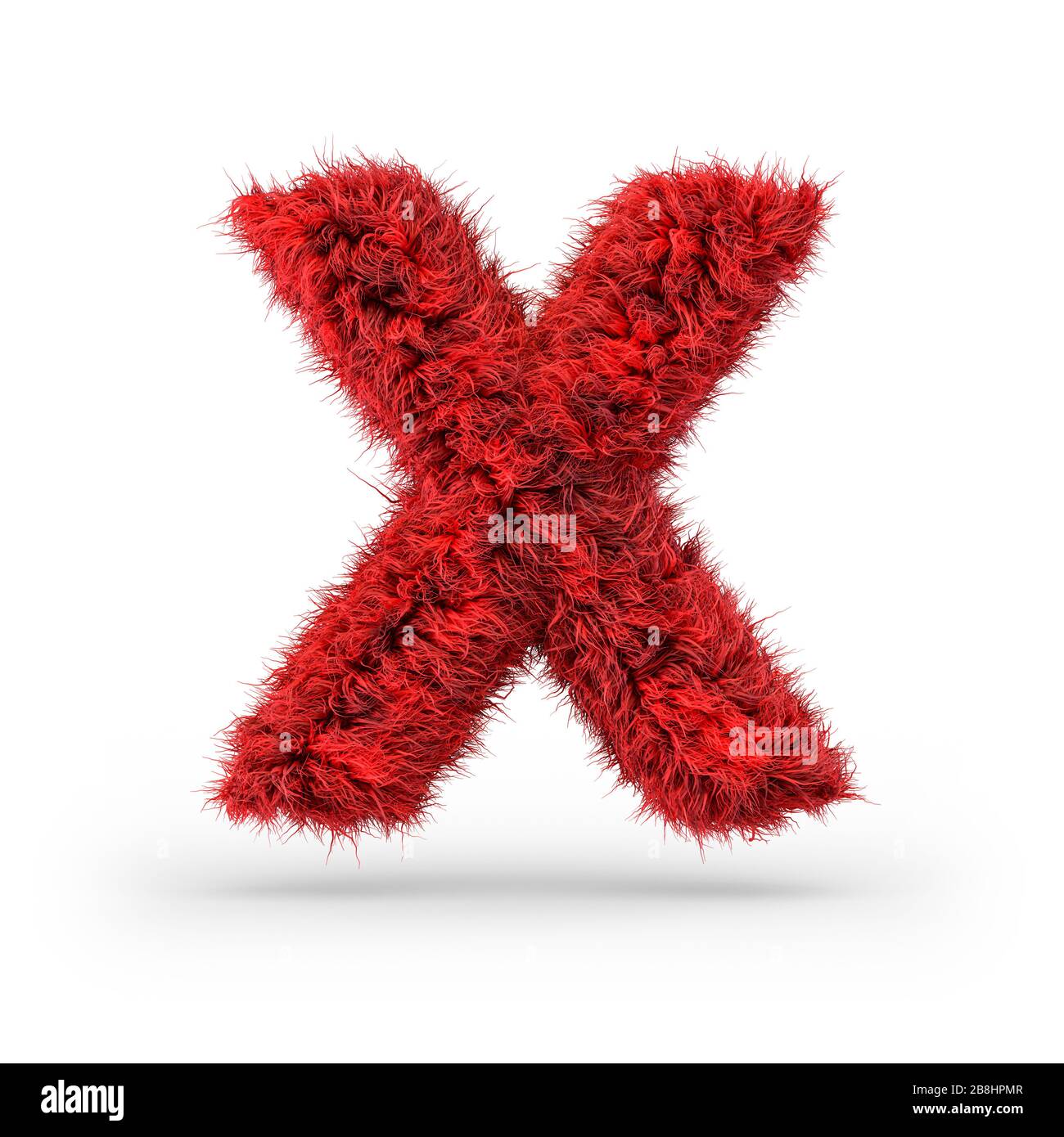 Großbuchstabe X. Großbuchstabe. Rote flauschige und furchige Schrift. 3D-Rendering Stockfoto