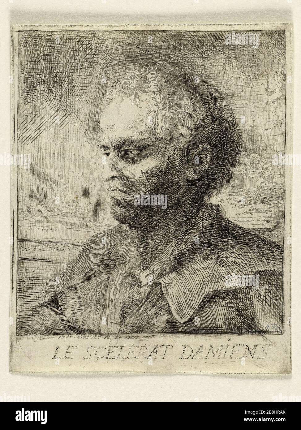 Le Bösewicht Damien Gabriel de Saint-Aubin (1724-1780). "Le Scélérat Damiens". Eau-forte, 1757. Musée des Beaux-Arts de la Ville de Paris, Petit Palais. Stockfoto