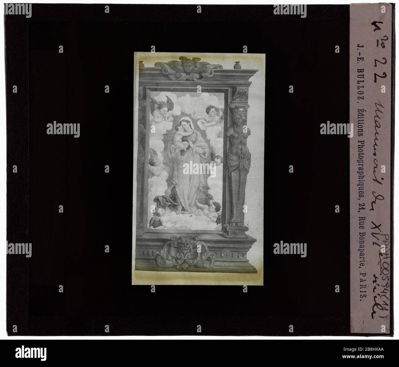 Handschriften. Manuscrits aus dem sechzehnten Jahrhundert. "Anuscrit du XVIème siècle". Plaque de projection noir et blanc. 1900-1930. Photographie de Jacques-Ernest Bulloz (1858-1942). Musée des Beaux-Arts de la Ville de Paris, Petit Palais. Stockfoto
