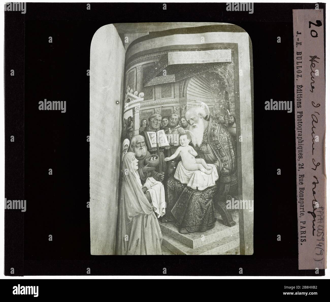 Handschriften. Stunden von Anne of Brittany Manuscrits. "Heures d'Anne de Bretagne". Plaque de projection noir et blanc. 1900-1930. Photographie de Jacques-Ernest Bulloz (1858-1942). Musée des Beaux-Arts de la Ville de Paris, Petit Palais. Stockfoto