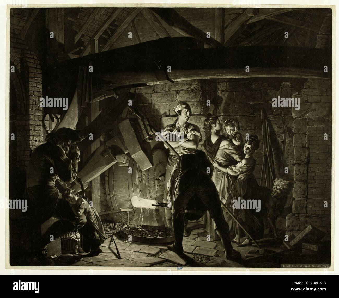La Forge nach J. Wright - erster Staat vor dem Brief Richard Earlom (1743-1822). "La Forge d'après J. Wright-1er état avant la lettre". Tiefdruck en manière noire, 710. Musée des Beaux-Arts de la Ville de Paris, Petit Palais. Stockfoto
