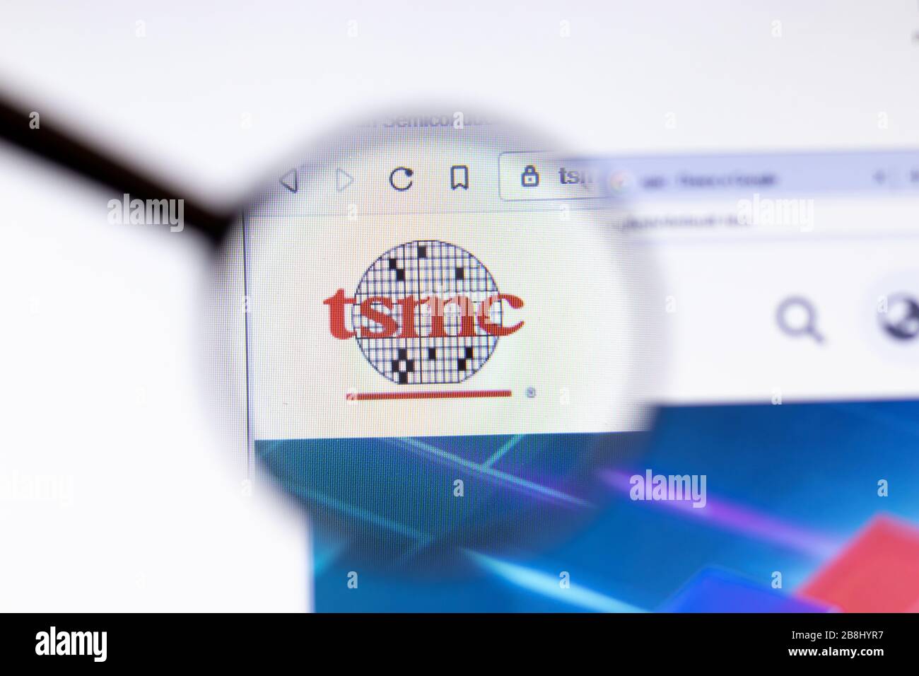 Los Angeles, Kalifornien, USA - 20. März 2020: Taiwan Semiconductor Manufacturing TSMC-Firmenlogo auf der Webseite Nahaufnahme auf dem Bildschirm, illustrierend Stockfoto