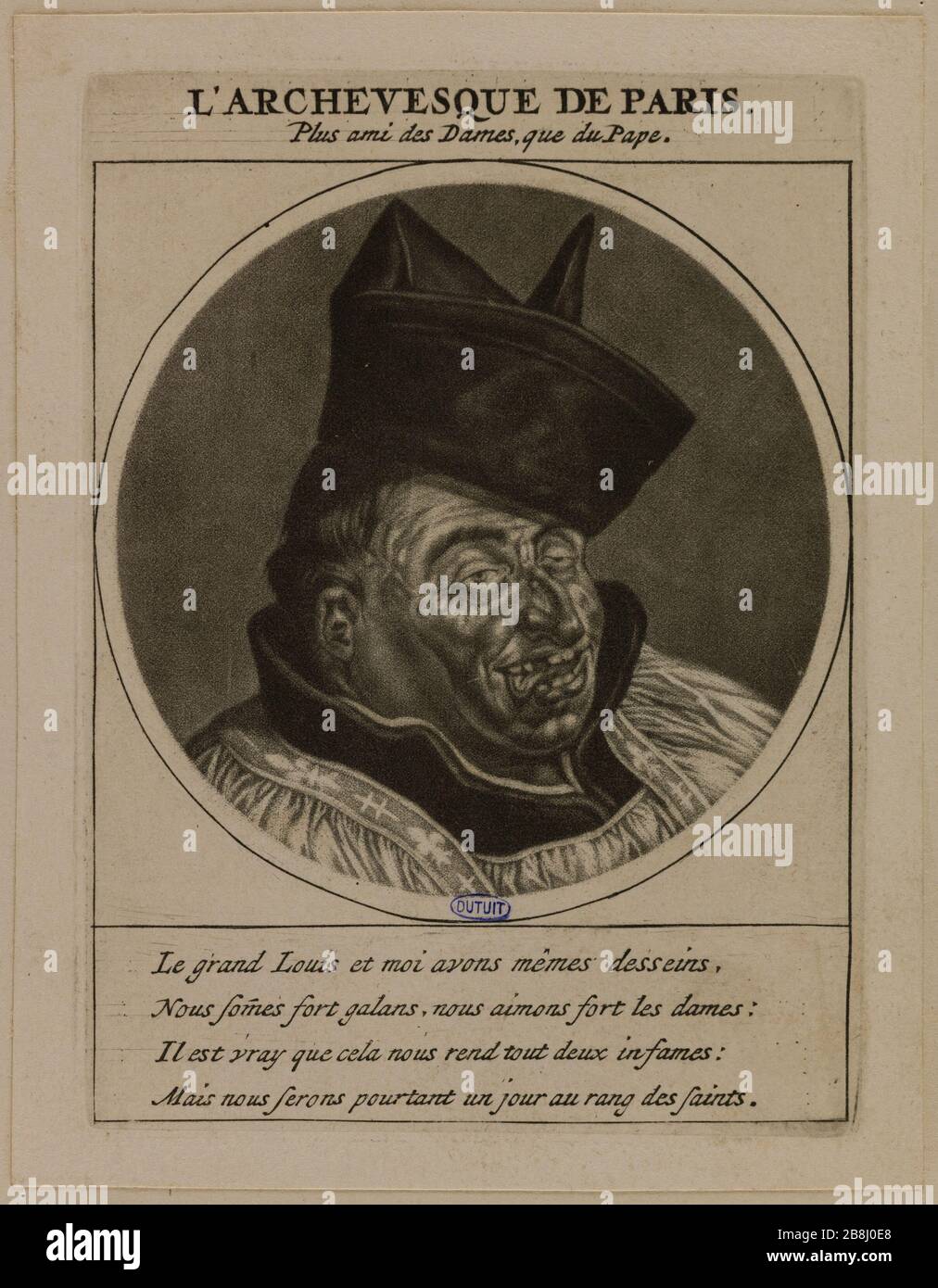 Der Erzbischof von Paris (Dutuit Seite 146) Dusart, Cornelis. "L'Archevêque de Paris (Dutuit Seite 146)". manière noire. 1691-1691. Musée des Beaux-Arts de la Ville de Paris, Petit Palais. Stockfoto
