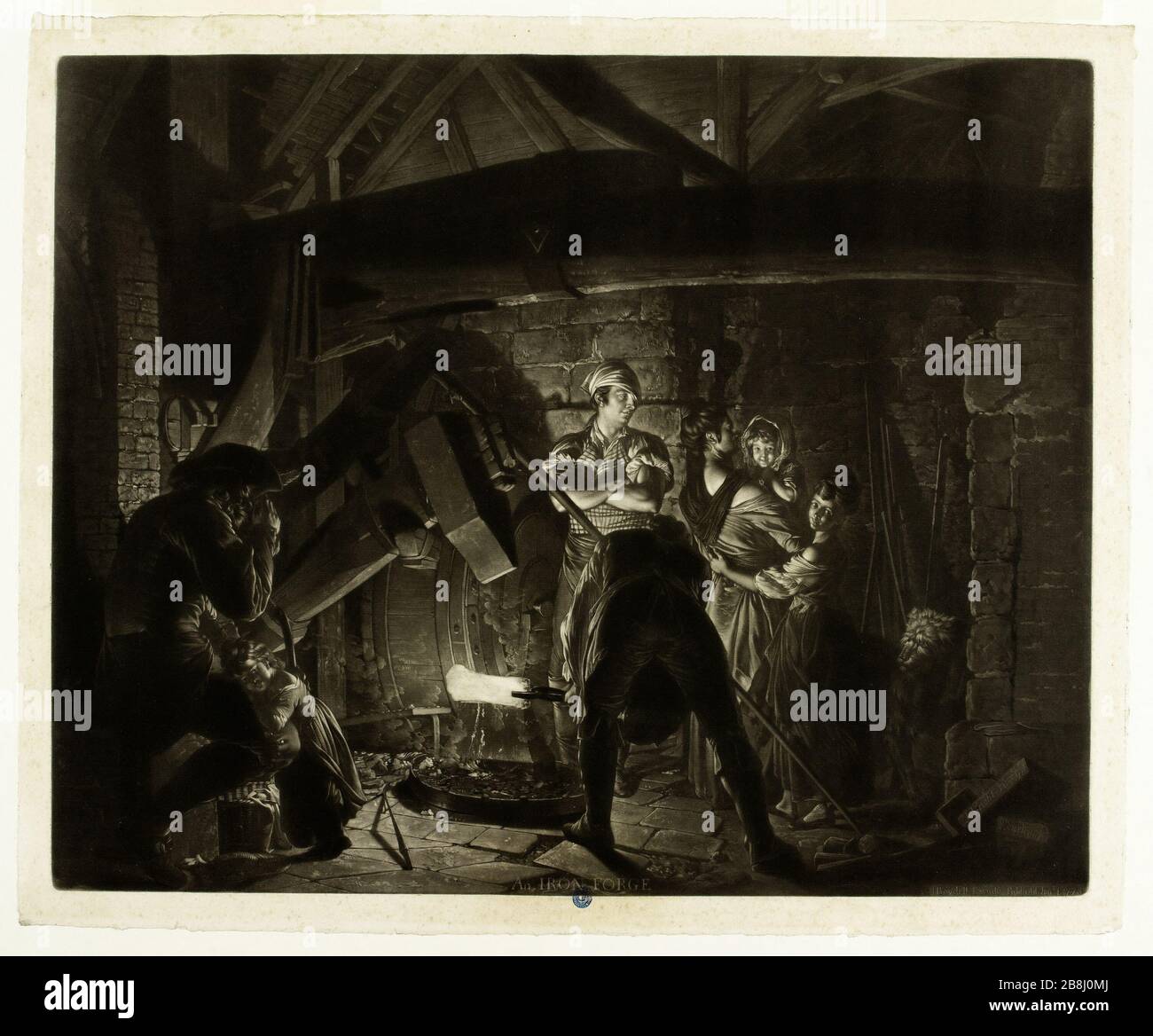 La Forge nach J. Wright-2nd mit dem Brief Richard Earlom (1743-1822). "La Forge d'après J. Wright-2ème état avec la lettre". Tiefdruck en manière noire, 710. Musée des Beaux-Arts de la Ville de Paris, Petit Palais. Stockfoto