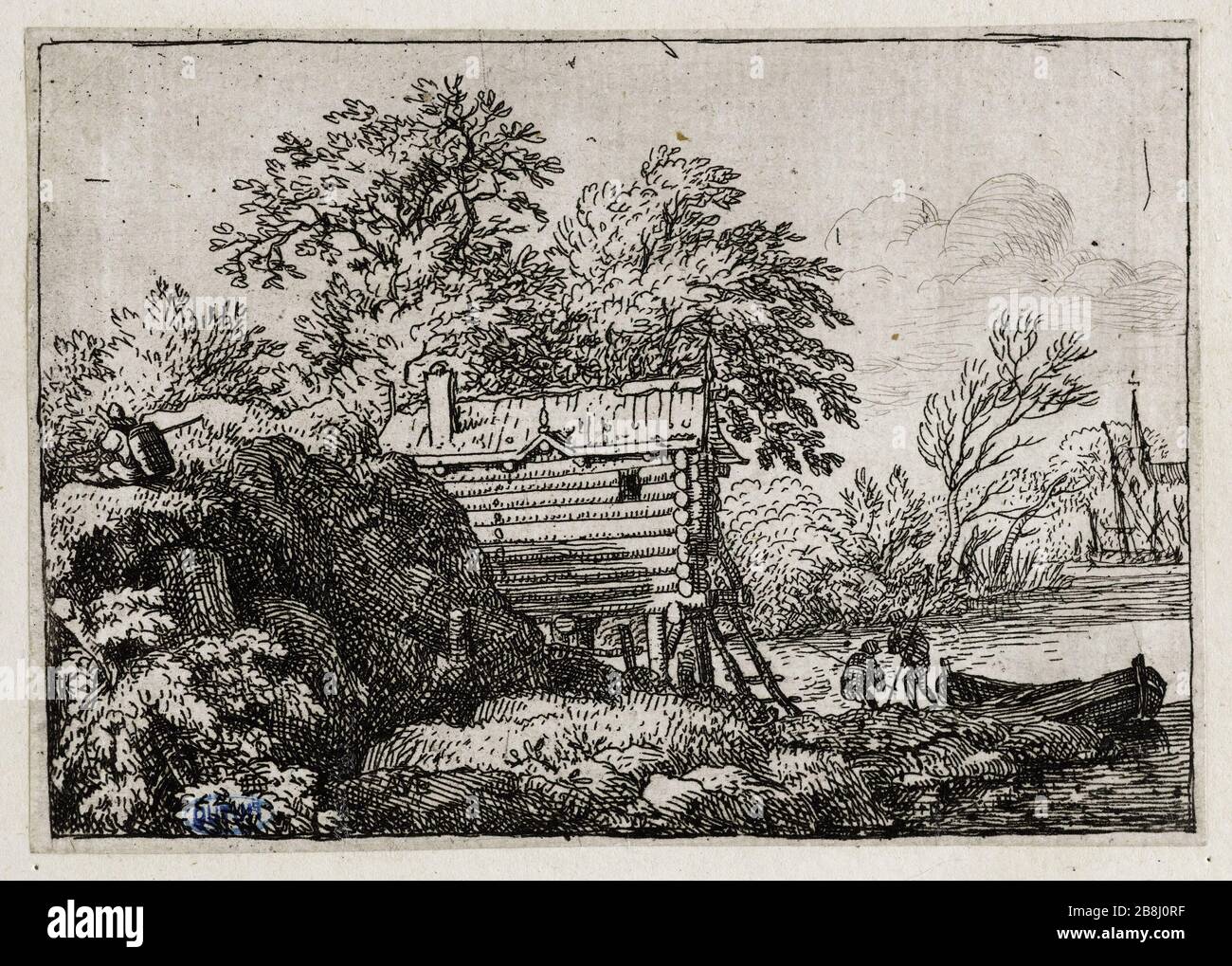 Das Fischerboot (Bartsch 13) Allart Van Everdingen (1621-1675), peintre hollandais. La Barque du pêcheur (Bartsch 13). Eau-forte sur Papier, 1645-1675. Musée des Beaux-Arts de la Ville de Paris, Petit Palais. Stockfoto