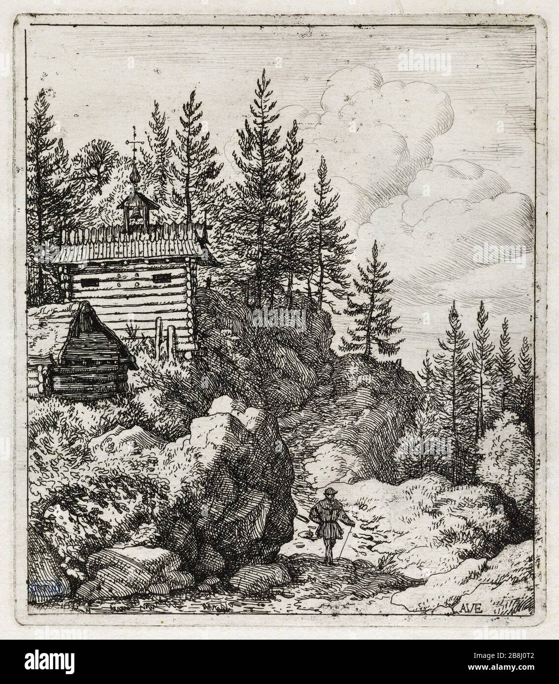 La Chapelle (Bartsch 10) Allart Van Everdingen (1621-1675), pintre hollandais. La Chapelle (Bartsch 10). Eau-forte sur Papier, 1645-1675. Musée des Beaux-Arts de la Ville de Paris, Petit Palais. Stockfoto