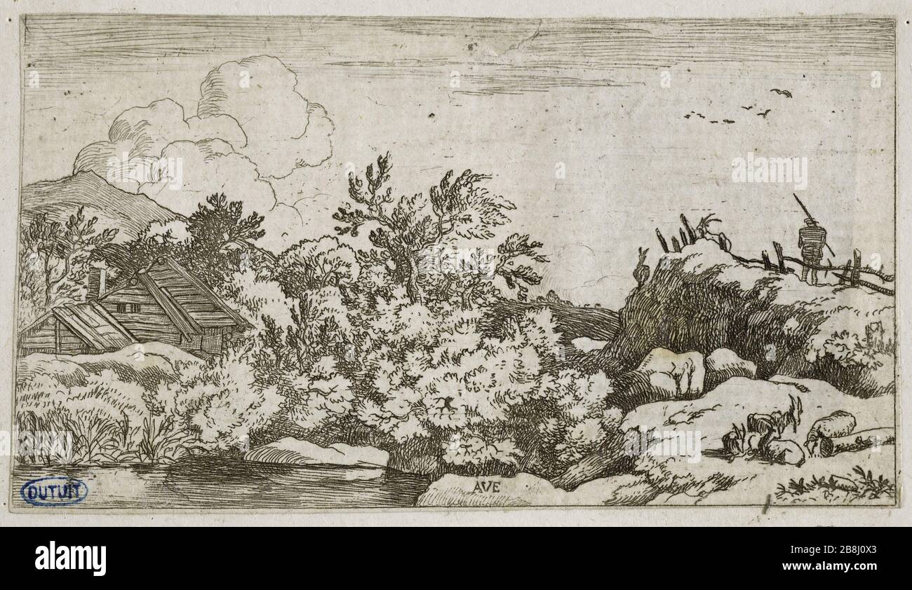 Le Chevrier (Bartsch 24) Allart Van Everdingen (1621-1675), pintre hollandais. Le Chevrier (Bartsch 24). Eau-forte sur Papier, 1645-1675. Musée des Beaux-Arts de la Ville de Paris, Petit Palais. Stockfoto