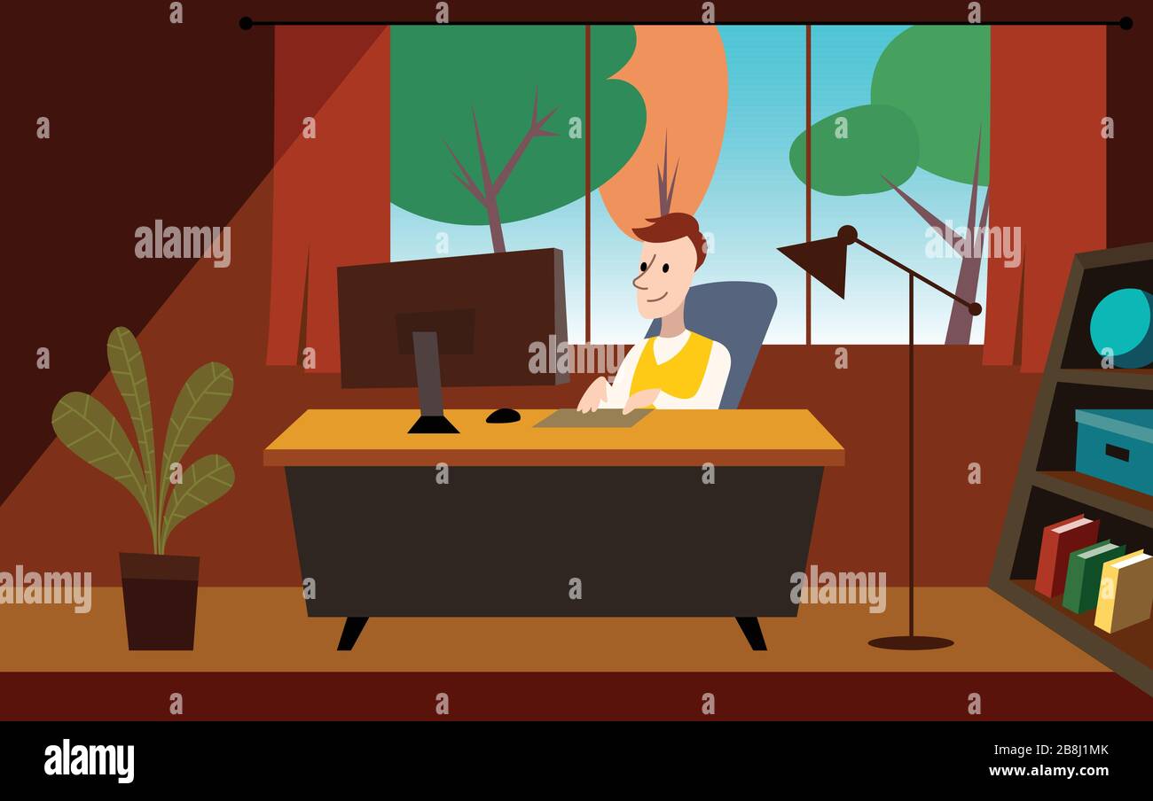 Ein Regisseur arbeitet an seiner Tischvektorillustration Stock Vektor