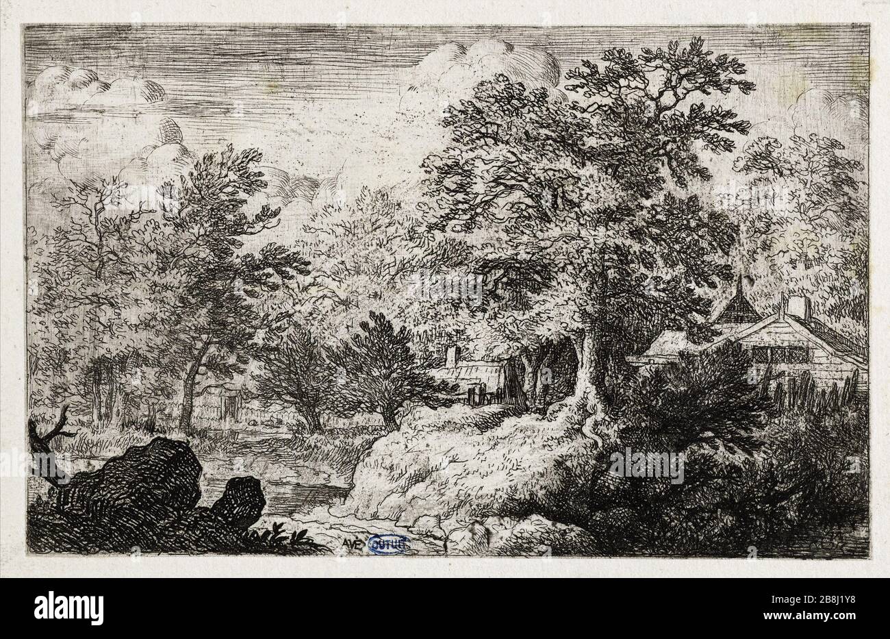 Die Eiche auf dem Hügel (Bartsch 107) Allart Van Everdingen (1621-1675), Peintre hollandais. Le Chêne sur le tertre (Bartsch 107). Eau-forte sur Papier, 1645-1675. Musée des Beaux-Arts de la Ville de Paris, Petit Palais. Stockfoto
