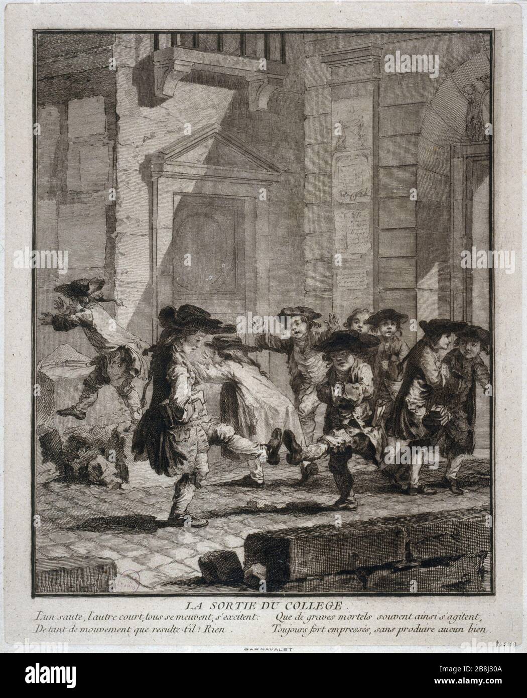 OUTPUT-COLLEGE Jean-Baptiste Tillard/d'après Augustin de Saint-Aubin (1736-1807). "La sortie du collège". Tiefdruck. Paris, musée Carnavalet. Stockfoto