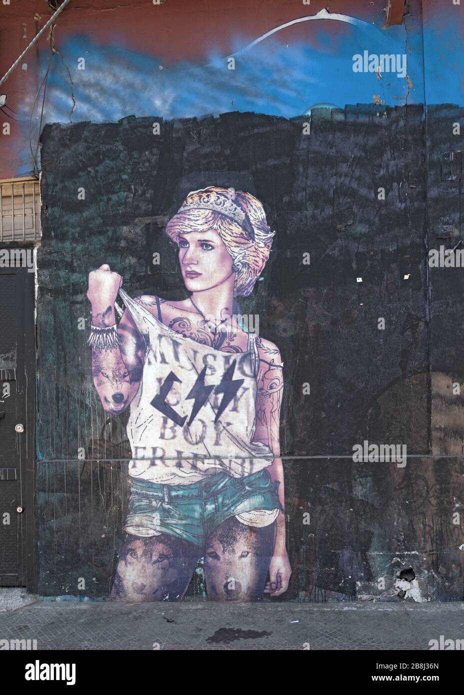 Wandgemälde mit Straßenkunst, Graffiti in der Hauptstadt Chiles, Santiago Stockfoto