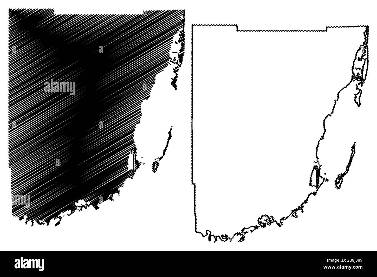 Miami-Dade County, Florida (US-Bundesstaat, Vereinigte Staaten von Amerika, USA, USA, USA) Karte Vektor Illustration, Scribble Sketch Miami Dade Karte Stock Vektor