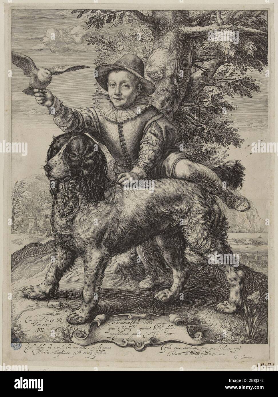 Sohn Thierry Frisius, niederländischer Maler (Dutuit 190) Hendrik Goltzius (1561-1641). "Le Fils de Thierry Frisius, peintre hollandais (Dutuit 190)". Burin. Musée des Beaux-Arts de la Ville de Paris, Petit Palais. Stockfoto