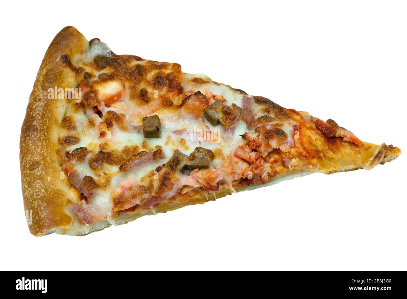 Fleisch schmeckt Pizza auf einem isolierten weißen Hintergrund mit einem Beschneidungspfad Stockfoto