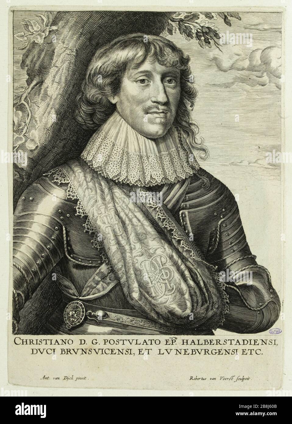 Chretien, duc de Brunswick de Lune et Bourg (186 MH) Antoine Van Dyck (1599-1641). Chrétien, duc de Brunswick et de Lunebourg (MH 186). Eau-forte sur Papier, Burin, 1641. Stockfoto