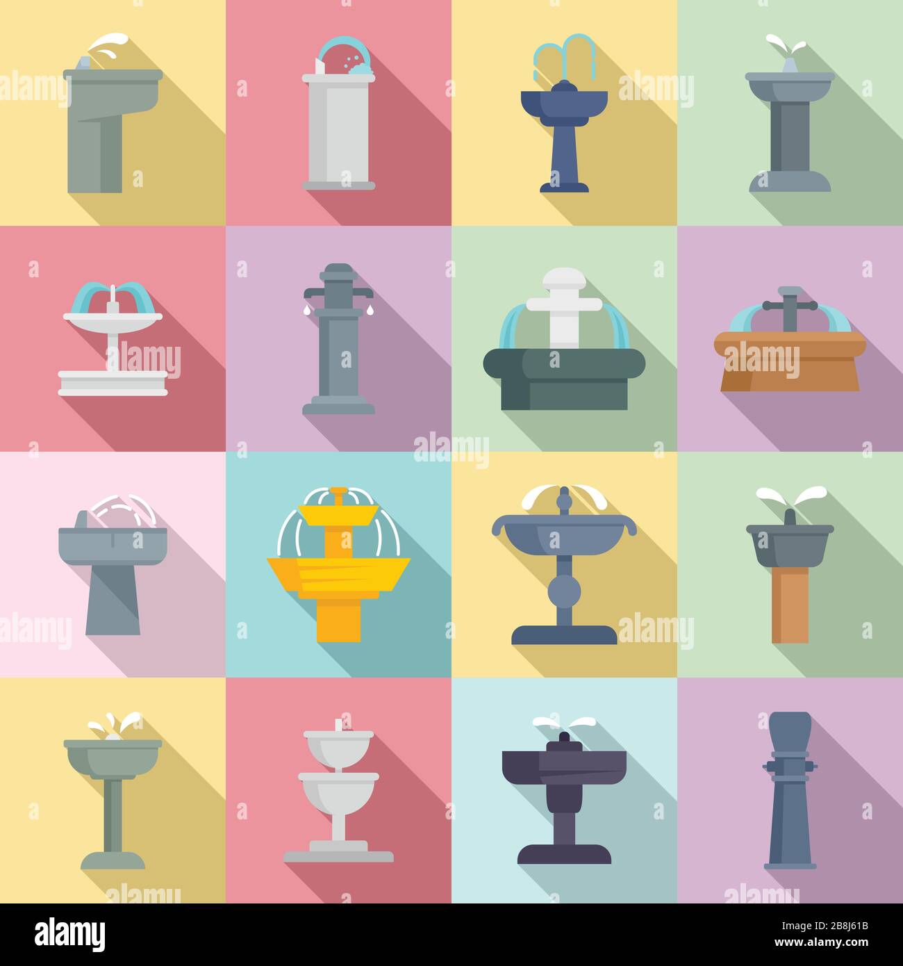 Symbole für Trinkbrunnen gesetzt. Flaches Set mit Vektorsymbolen für Trinkbrunnen für Web-Design Stock Vektor
