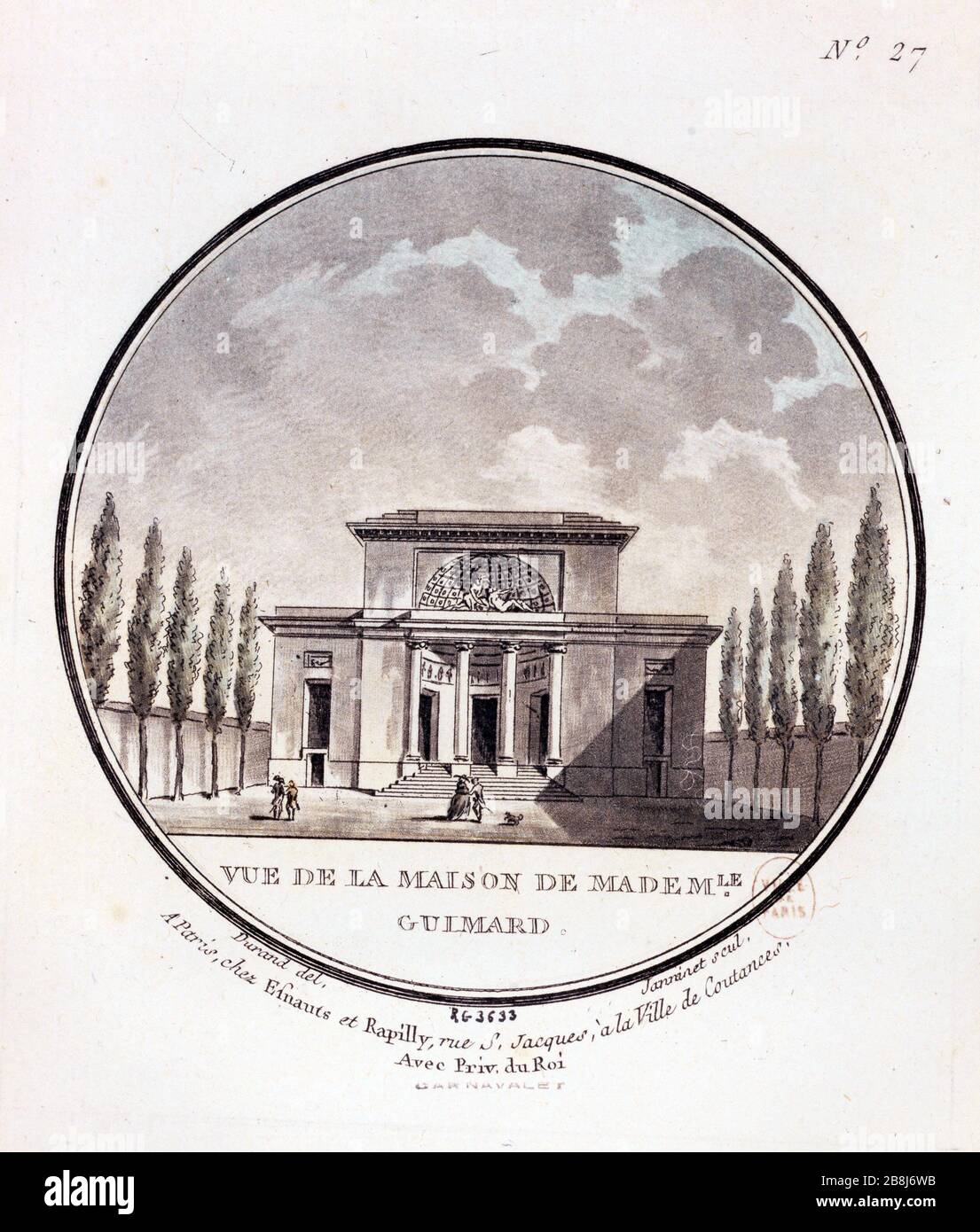 FÜR DAS HAUS FRÄULEIN GUIMARD Jean-François Janinet (1752-1814). "Vue de la maison de Mademoiselle Guimard". Tiefdruck. Paris, musée Carnavalet. Stockfoto