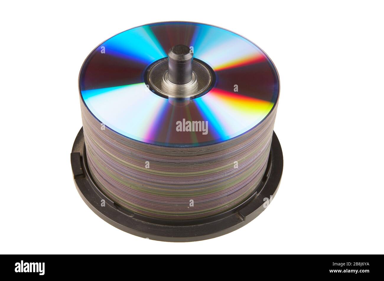 Ein Stapel wiederbeschreibbarer dvds auf weißem Hintergrund. Stockfoto