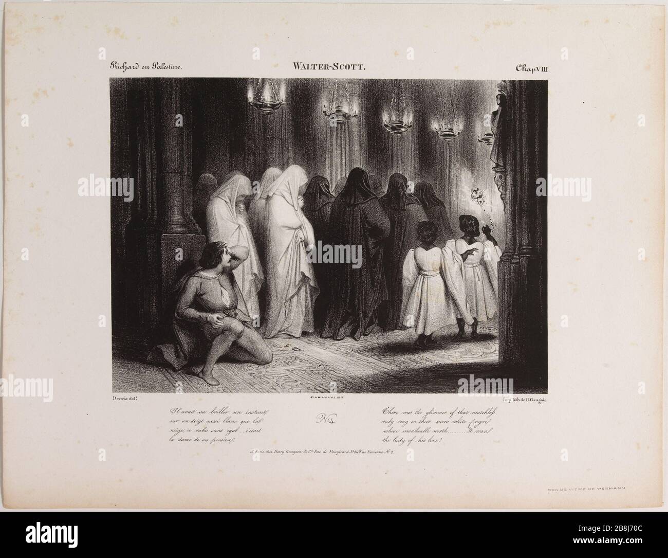 Illu Strachan stimmte Walter Scott zu. Richard en Palestine Achille Achille Devéria (1800-1857) et Camille Joseph Etienne Roqueplan (1803-1855). Illustrationen von Walter Scott . Richard en Palestine. Lithographie. 182. Paris, Musée Carnavalet. Stockfoto