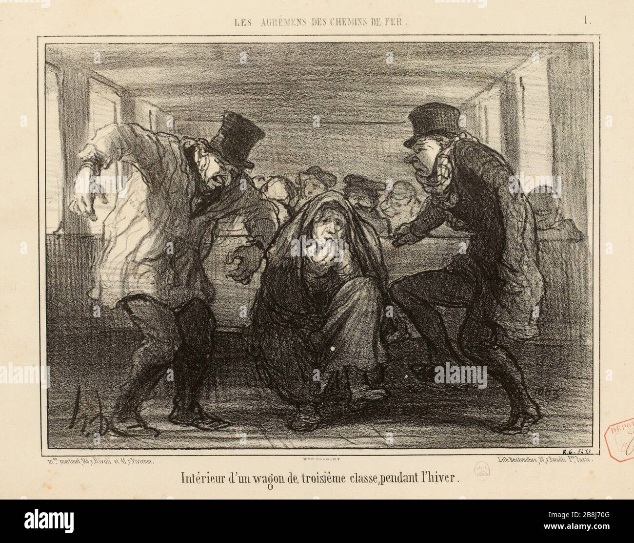 Inneneinrichtung eines Kutters der dritten Klasse, im Winter. Stockfoto