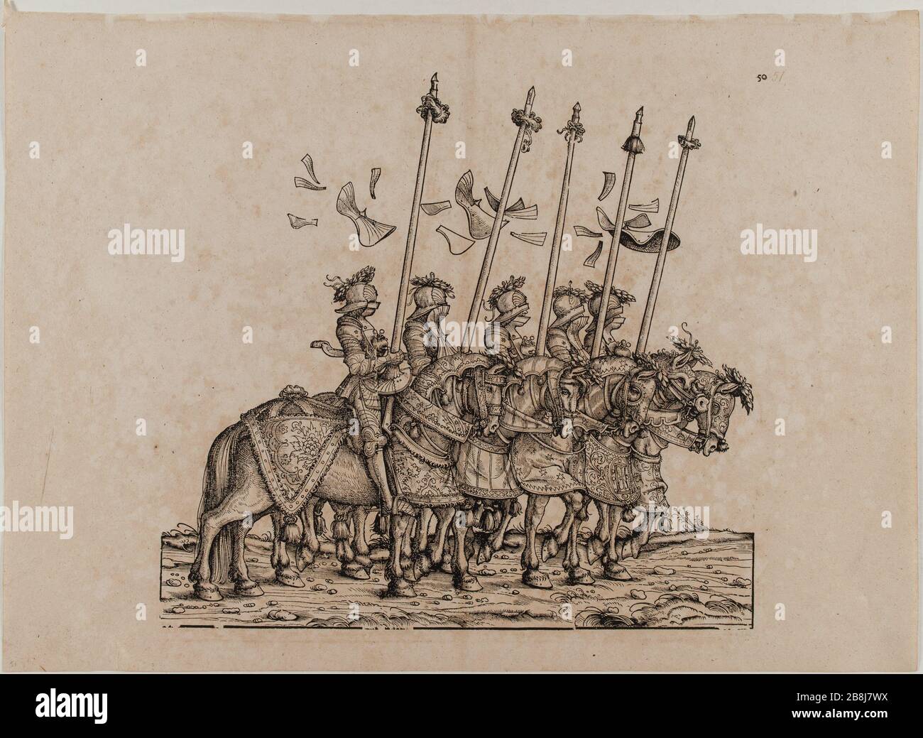 Der Triumph Kaiser Maximilian I.: Fünfzigster Vorstand (Eger Dornik-36, Bartsch 81) Hans Burgkmair, dit l'Ancien (1473-1531). Le Triomphe de l'Empereur Maximilian Ier : cinquante-unième planche (Dornik-Eger 36, Bartsch 81). Xylographie, 1512-1519. Musée des Beaux-Arts de la Ville de Paris, Petit Palais. Stockfoto
