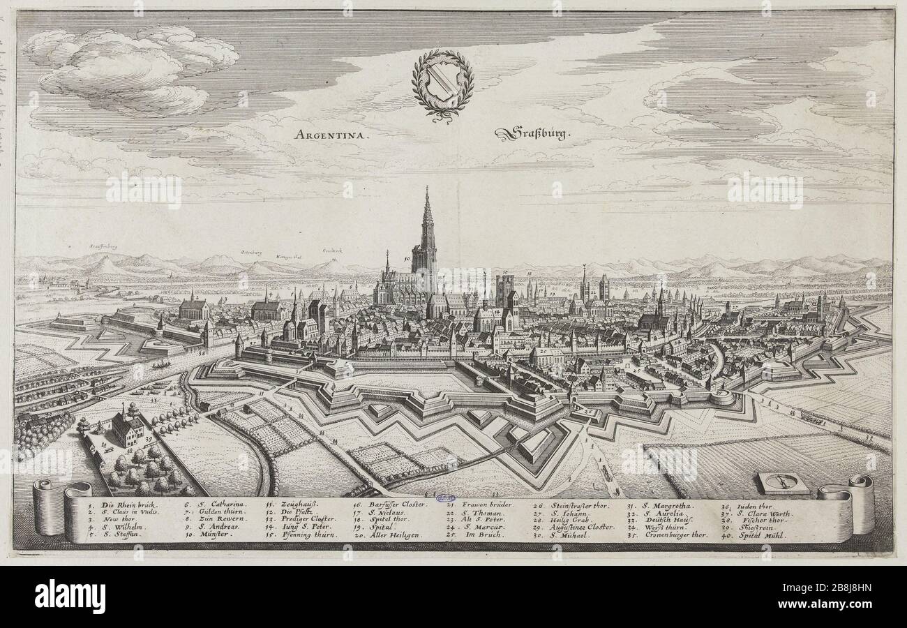 Blick auf den Straßburger Václav Hollar (1607-1677). "Vue de Strasbourg". Eau-forte. Musée des Beaux-Arts de la Ville de Paris, Petit Palais. Stockfoto