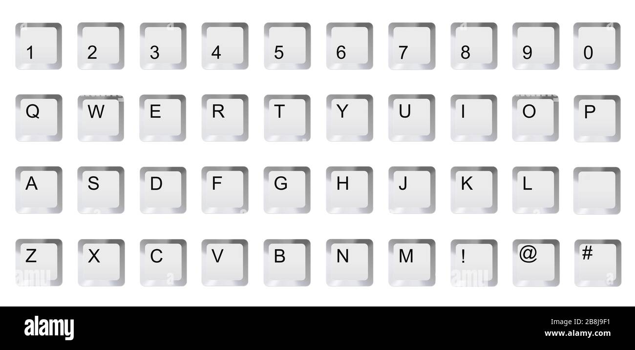 Die Computerschlüssel des Alphabets sind weiß isoliert Stockfoto