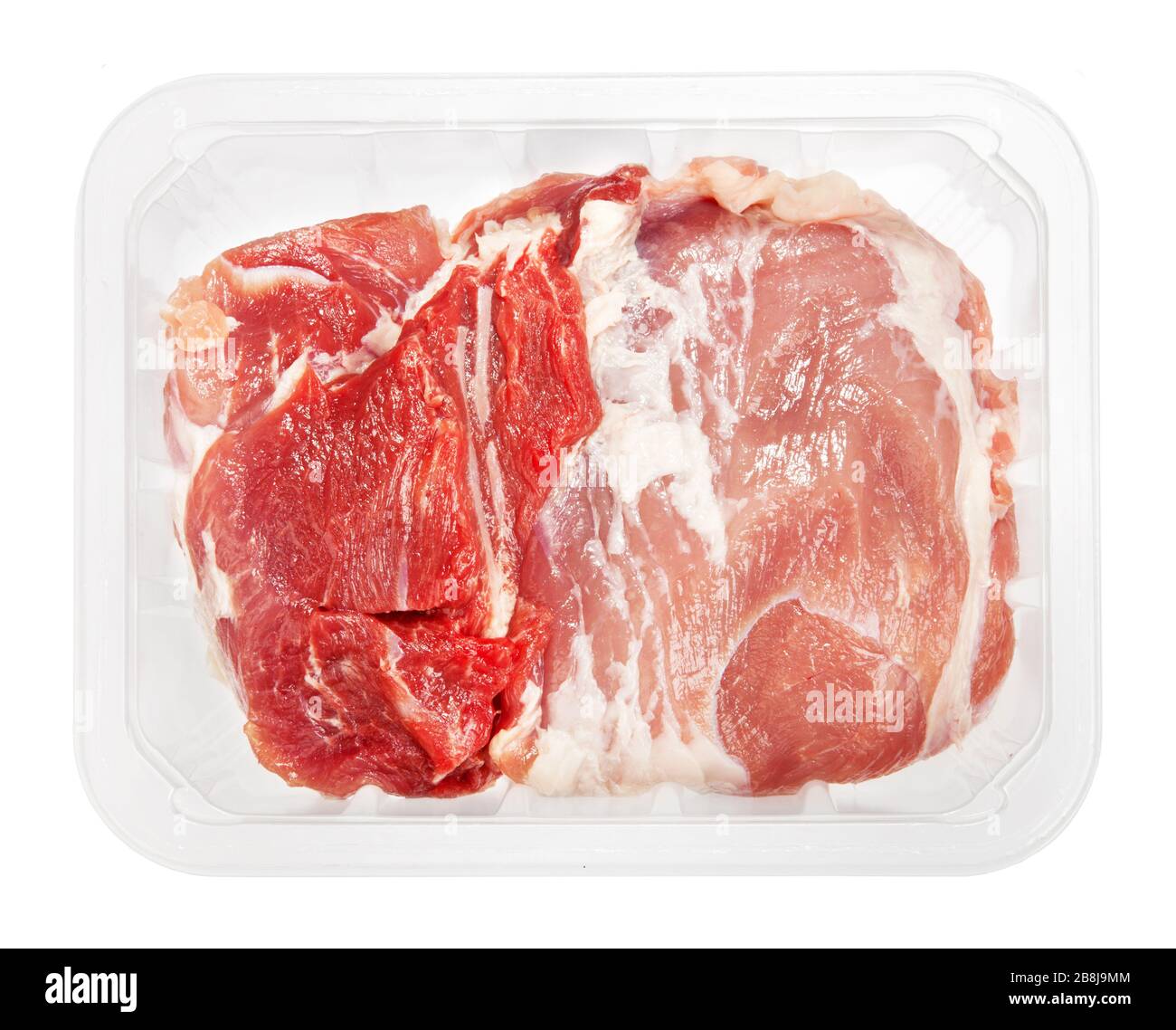 Riesiger roter Fleischkunk in der Box isoliert über weißem Hintergrund Stockfoto