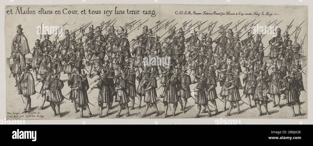 Dezember 1651 in der Kirche Friedrich Brentel, Dit Brentel le père (1580-1651) et Matthaüs Merian (le vieux) (1593-1650). Marche d'Henri II duc de Lorraine à l'église. Eau-forte. 1611. Musée des Beaux-Arts de la Ville de Paris, Petit Palais. Stockfoto