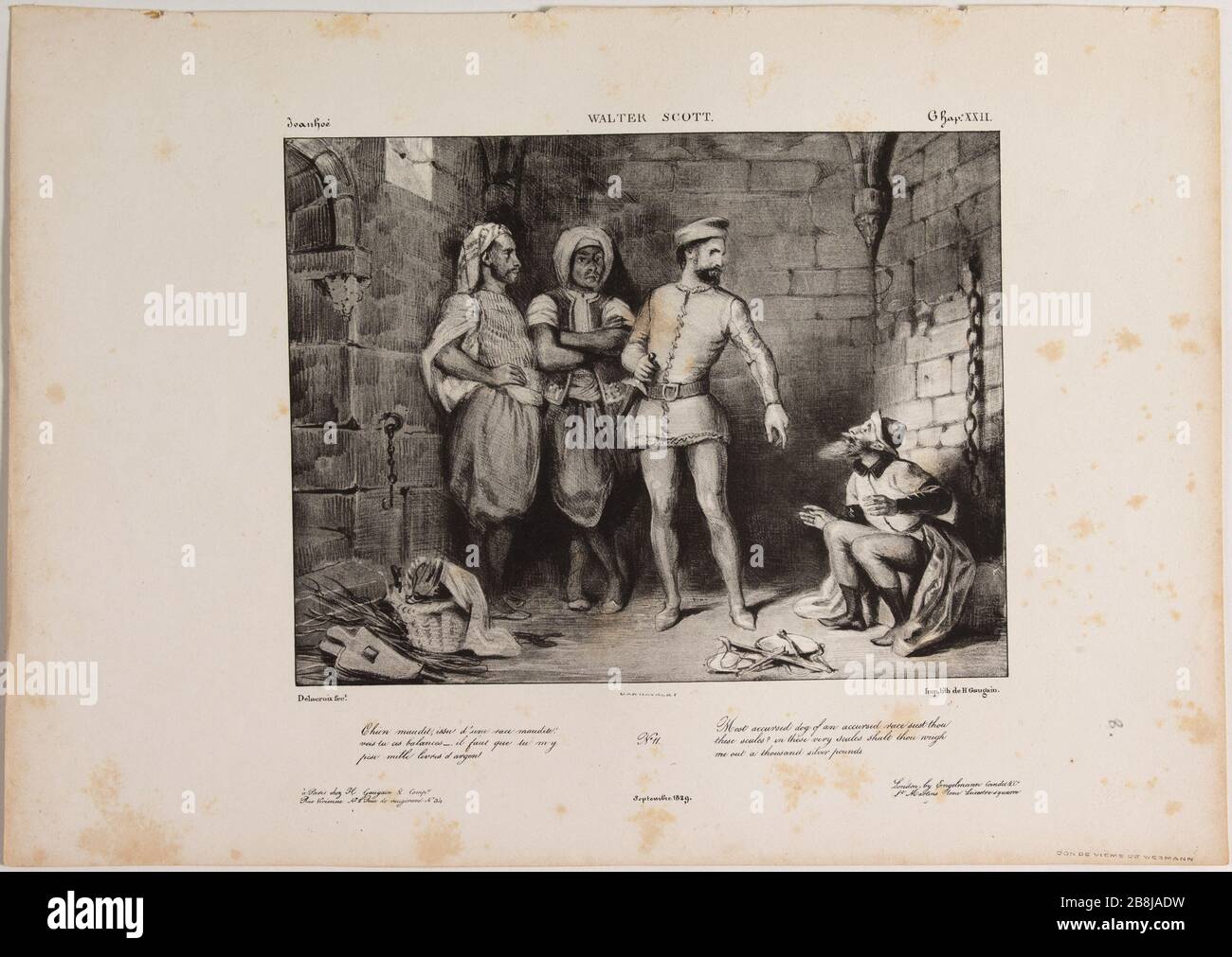 Illustration von Walter Scott. Ivanhoe Achille Devéria (1800-1857), Ferdinand-Victor-Eugène Delacroix (98-1863). Illustrationen von Walter Scott. Ivanhoé. Lithographie. 182. Paris, musée Carnavalet. Stockfoto