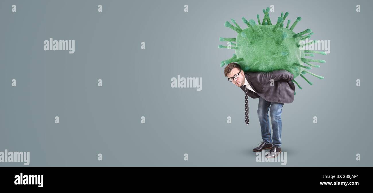 Geschäftsmann, der mit EINEM Virus zu kämpfen hat Stockfoto