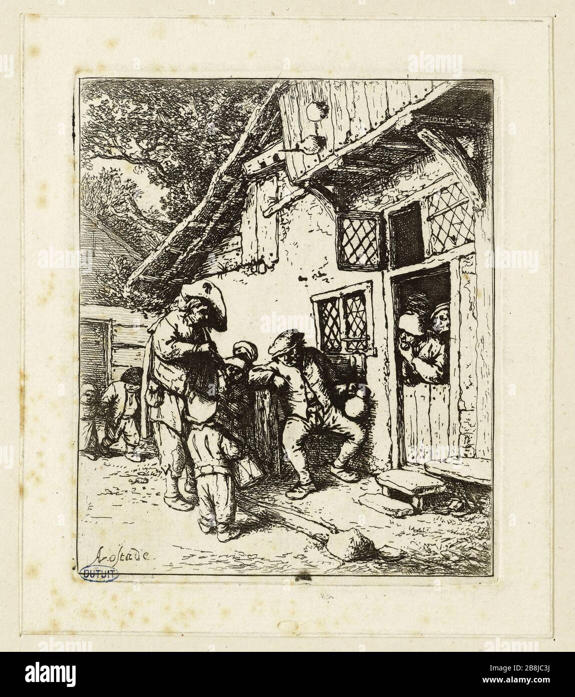 Die Busker (Bartsch 38) Adriaen Van Ostade (1610-1685). Les musiciens Ambulanten (Bartsch 38). Eau-forte, vers 1642. Musée des Beaux-Arts de la Ville de Paris, Petit Palais. Stockfoto