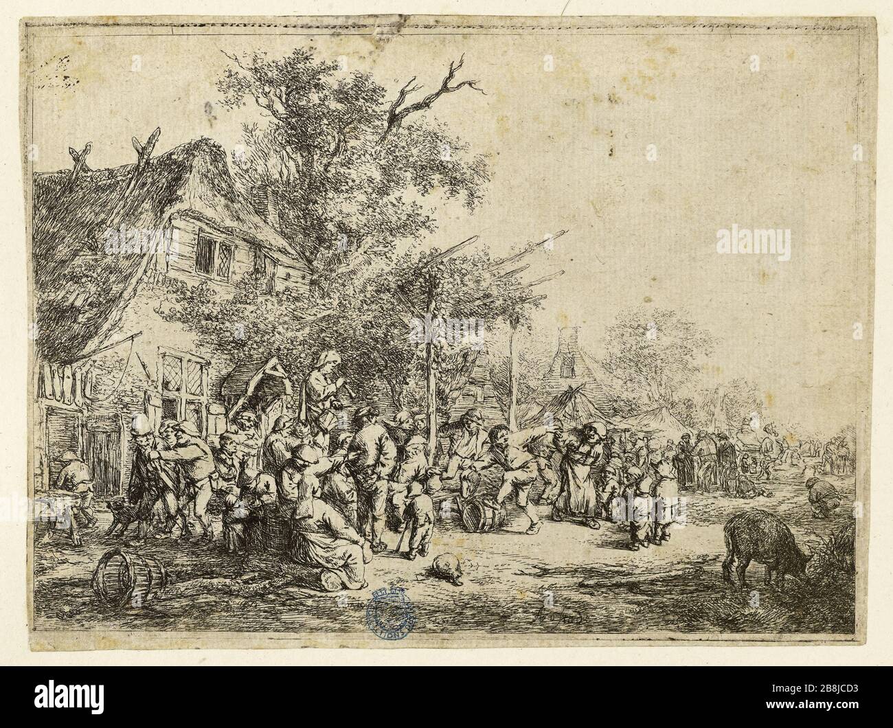 Tanz unter dem Trellis (Bartsch 47) Adriaen Van Ostade (1610-1685). La Danse sous la treille (Bartsch 47). Eau-forte, vers 1653. Musée des Beaux-Arts de la Ville de Paris, Petit Palais. Stockfoto
